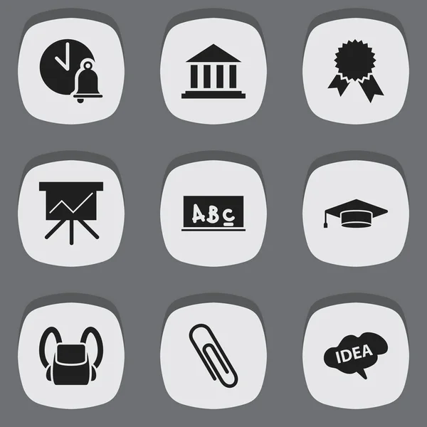 Conjunto de 9 ícones editáveis da escola. Inclui símbolos como grampo, medalhão de vitória, mente e muito mais. Pode ser usado para Web, Mobile, UI e design infográfico . — Vetor de Stock