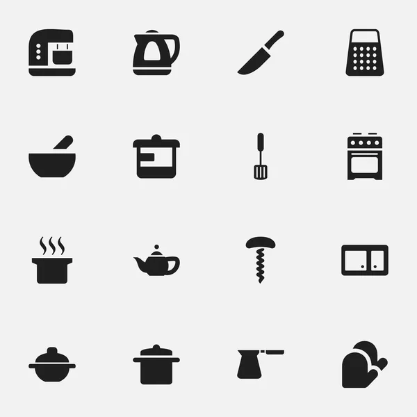 Set de 16 iconos de cocina editables. Incluye símbolos como trituradora, estufa, cacerola y más. Puede ser utilizado para el diseño de la tela, móvil, interfaz de usuario e infografía . — Vector de stock