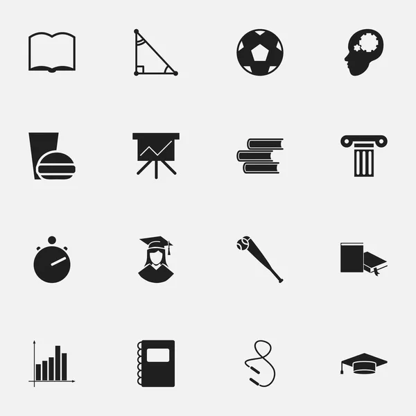 Conjunto de 16 ícones editáveis da escola. Inclui símbolos como fast food, cronômetro, gráfico e muito mais. Pode ser usado para Web, Mobile, UI e design infográfico . — Vetor de Stock