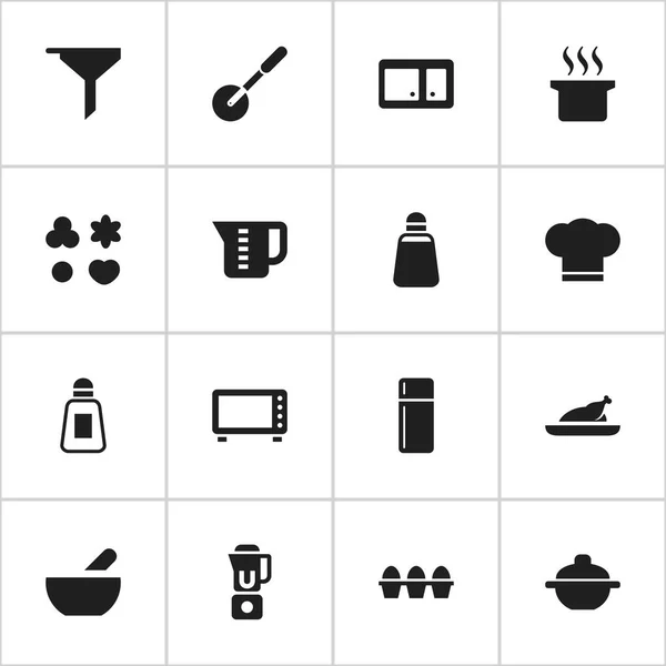 Zestaw 16 ikon jedzenie. Zawiera symbole, takie jak mikser ręczny karton, ciastko, jajko. Mogą być używane dla sieci Web, mobilnych, interfejsu użytkownika i Infographic Design. — Wektor stockowy