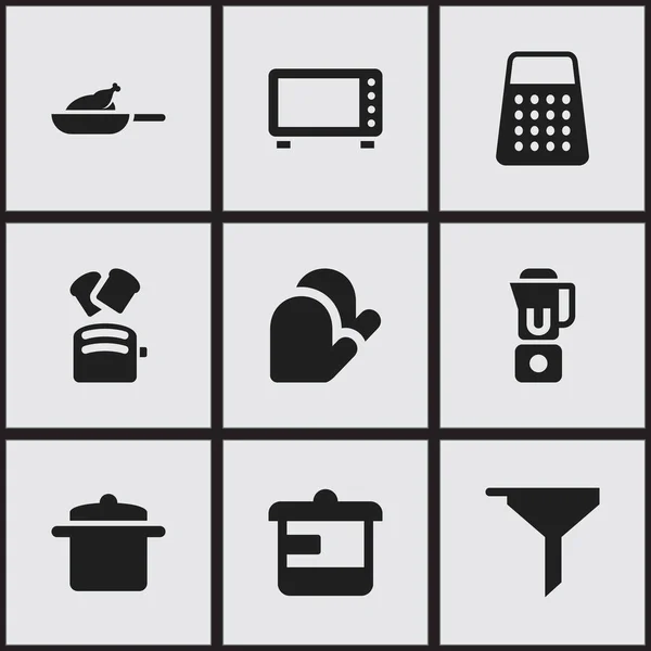 Set de 9 iconos de comidas editables. Incluye símbolos como trituradora, rebanada de pan, utensilios de cocina y más. Puede ser utilizado para el diseño de la tela, móvil, interfaz de usuario e infografía . — Vector de stock