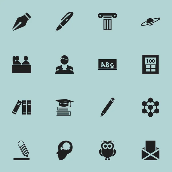 Set de 16 iconos editables de la universidad. Incluye símbolos tales como pilar, molécula, escritura y más. Puede ser utilizado para el diseño de la tela, móvil, interfaz de usuario e infografía . — Archivo Imágenes Vectoriales