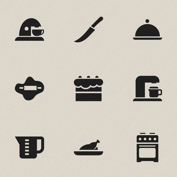 Set di 9 icone del pasto modificabili. Include simboli come stufa, Drink Maker, Salver e altro ancora. Può essere utilizzato per la progettazione web, mobile, UI e infografica . — Vettoriale Stock