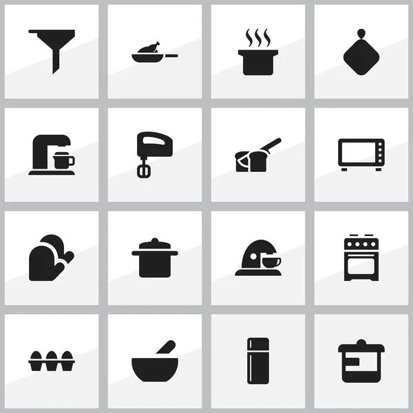 Sada 16 upravitelné vaření ikon. Obsahuje symboly jako výrobce nápojů, nádobí, filtrování a další. Lze použít pro webové, mobilní, Ui a infografika Design. — Stockový vektor
