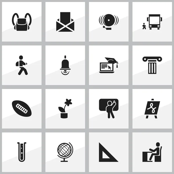 Ensemble de 16 icônes scolaires modifiables. Comprend des symboles tels que fiole, enseignement à distance, cartable et plus encore. Peut être utilisé pour le Web, mobile, interface utilisateur et infographie . — Image vectorielle
