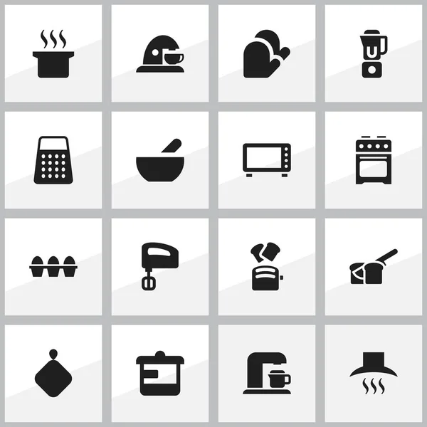 Set de 16 iconos de cocina editables. Incluye símbolos como la capilla de la cocina, trituradora, guante de cocina y más. Puede ser utilizado para el diseño de la tela, móvil, interfaz de usuario e infografía . — Archivo Imágenes Vectoriales