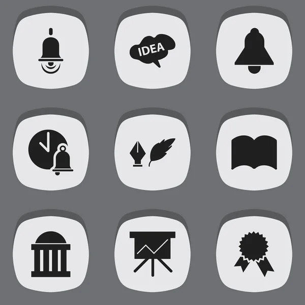 Set de 9 iconos de graduación editables. Incluye símbolos tales como tablero gráfico, campana de alarma, medallón de la victoria y más. Puede ser utilizado para el diseño de la tela, móvil, interfaz de usuario e infografía . — Archivo Imágenes Vectoriales