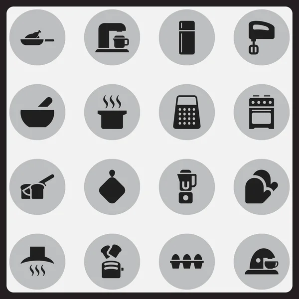 Conjunto de 16 iconos de cocina editables. Incluye símbolos tales como refrigerador, pan de rebanada, panadería y más. Puede ser utilizado para el diseño de la tela, móvil, interfaz de usuario e infografía . — Vector de stock