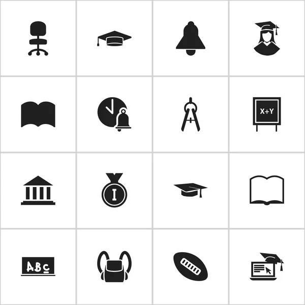 Zestaw 16 ikon edukacja. Zawiera symbole, takie jak absolwent, pierwsze miejsce, Kuratorium i więcej. Mogą być używane dla sieci Web, mobilnych, interfejsu użytkownika i Infographic Design. — Wektor stockowy