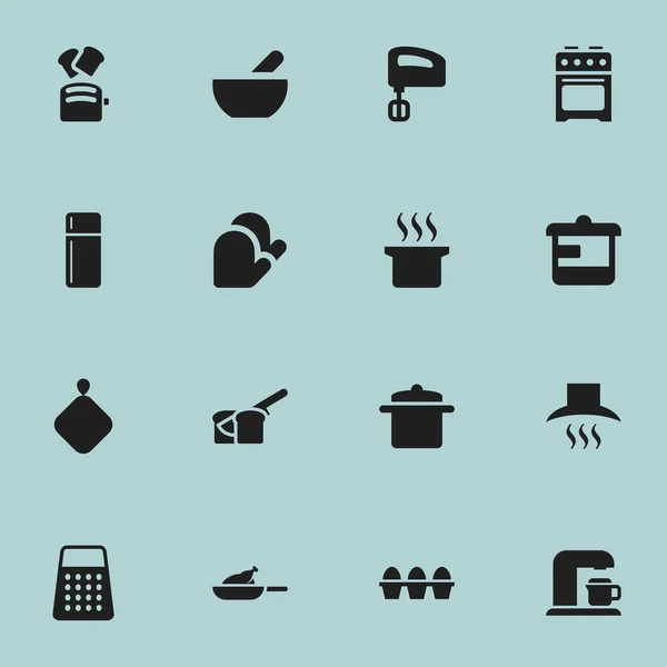 Set von 16 editierbaren Kochsymbolen. beinhaltet Symbole wie Zerkleinerer, Getränkemaschine, Suppe und mehr. kann für Web-, Mobil-, UI- und Infografik-Design verwendet werden. — Stockvektor