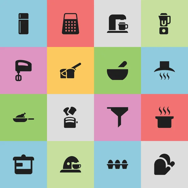 Készlet 16 szerkeszthető Cook ikonok. Grill, kupa, aprító, és szimbólumokat tartalmaz. Lehet használni a Web, mobil, Ui és Infographic Design. — Stock Vector
