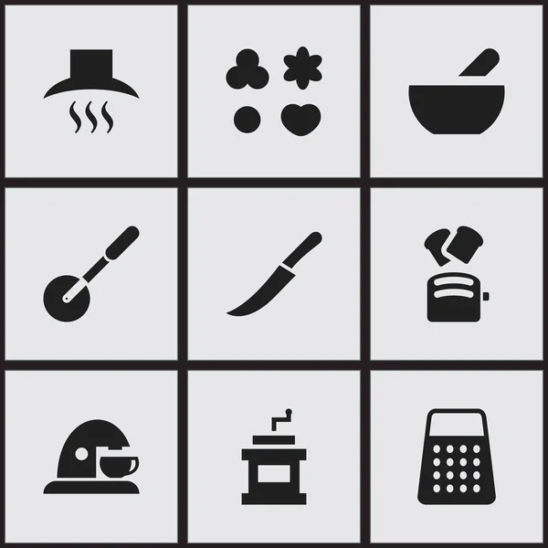 Set van 9 bewerkbare maaltijd iconen. Bevat symbolen zoals sneetje brood, Cup, Shortcake en meer. Kan worden gebruikt voor Web, Mobile, Ui en Infographic Design. — Stockvector
