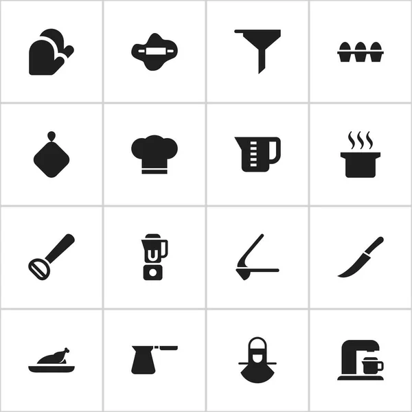 Conjunto de 16 iconos de alimentos editables. Incluye símbolos como la hoja de balancín, tapa de cocinero, filtrado y más. Puede ser utilizado para el diseño de la tela, móvil, interfaz de usuario e infografía . — Vector de stock