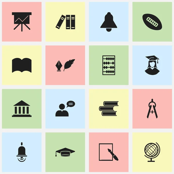 Conjunto de 16 iconos de graduación editables. Incluye símbolos tales como graduado, aritmética, campana de alarma y más. Puede ser utilizado para el diseño de la tela, móvil, interfaz de usuario e infografía . — Archivo Imágenes Vectoriales