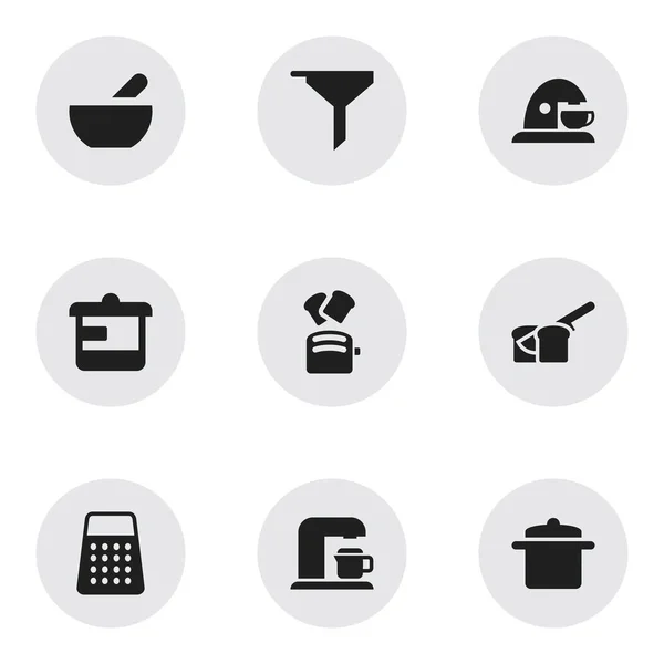 Conjunto de 9 iconos de alimentos editables. Incluye símbolos como fabricante de bebidas, utensilios de cocina, filtrado y más. Puede ser utilizado para el diseño de la tela, móvil, interfaz de usuario e infografía . — Vector de stock