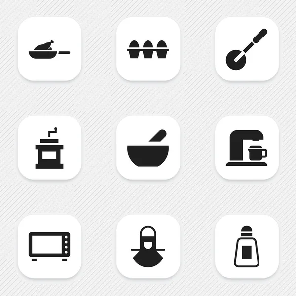 Set de 9 iconos de cocina editables. Incluye símbolos como rodillo de cuchillo, amoladora Mocha, parrilla y más. Puede ser utilizado para el diseño de la tela, móvil, interfaz de usuario e infografía . — Archivo Imágenes Vectoriales