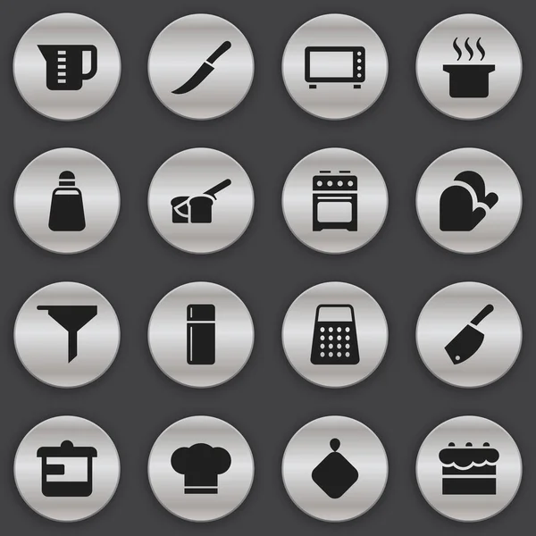 Набор из 16 редактируемых пищевых икон. Включает в себя такие символы, как духовка, пекарня, Backsword и многое другое. Can be used for Web, Mobile, UI and Infographic Design . — стоковый вектор