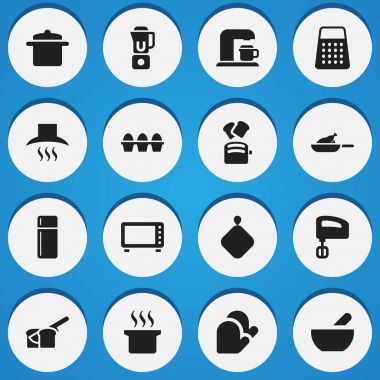 16 düzenlenebilir yemek simgeler kümesi. Tencere, yumurta kartonu, Çorba kazanı ve daha fazlası gibi simgeler içerir. Web, mobil, UI ve Infographic tasarımı için kullanılabilir.