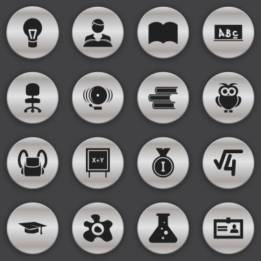 16 düzenlenebilir bilim simgeler kümesi. Okul yönetimi, Kütüphane, çalışma koltuk ve daha fazlası gibi simgeler içerir. Web, mobil, UI ve Infographic tasarımı için kullanılabilir.