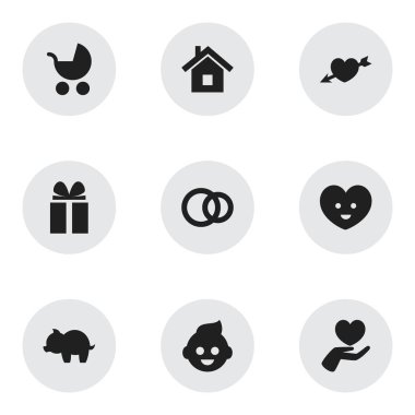 9 düzenlenebilir yakınları simgeler kümesi. Hoop, aşk, kalp ve daha fazlası gibi simgeler içerir. Web, mobil, UI ve Infographic tasarımı için kullanılabilir.