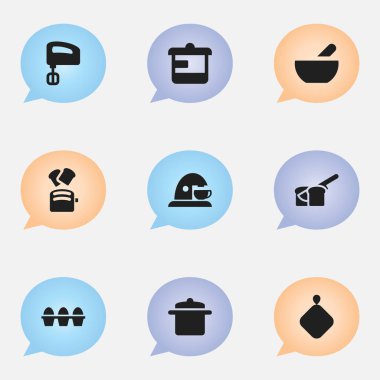 9 düzenlenebilir pişirme simgeler kümesi. Gereçler, çorba, tencere ve daha fazlası gibi simgeler içerir. Web, mobil, UI ve Infographic tasarımı için kullanılabilir.