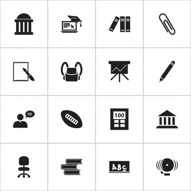 16 düzenlenebilir Üniversitesi simgeler kümesi. Okul yönetimi, müze, Kütüphane ve daha fazlası gibi simgeler içerir. Web, mobil, UI ve Infographic tasarımı için kullanılabilir.