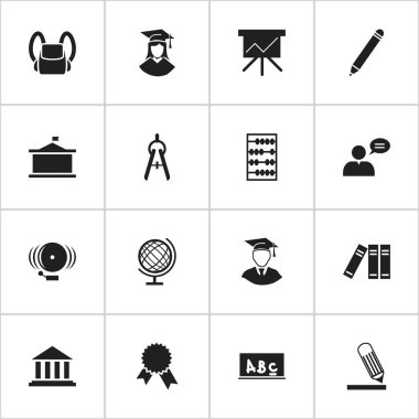 16 düzenlenebilir okul simgeler kümesi. Matematik aracı, Üniversitesi, yazma ve daha fazlası gibi simgeler içerir. Web, mobil, UI ve Infographic tasarımı için kullanılabilir.