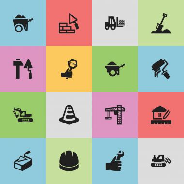 16 düzenlenebilir yapısını simgeler kümesi. Bakan, kaldırma ekipmanları ve daha fazla kask gibi simgeler içerir. Web, mobil, UI ve Infographic tasarımı için kullanılabilir.