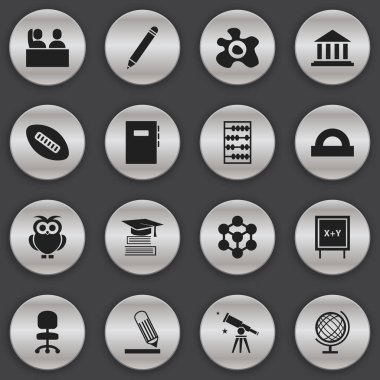 16 düzenlenebilir eğitim simgeler kümesi. Omlet, aritmetik, öğrenci ve daha fazlası gibi simgeler içerir. Web, mobil, UI ve Infographic tasarımı için kullanılabilir.