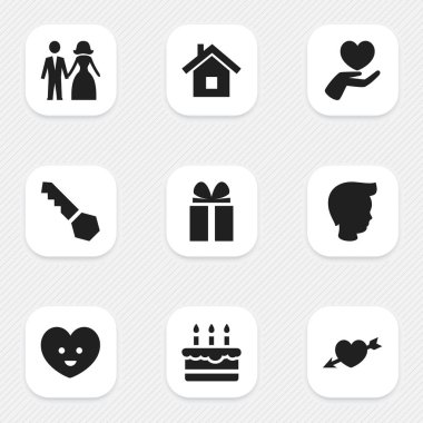 9 düzenlenebilir Kin simgeler kümesi. Kilit, hediye, çocuk ve daha fazlası gibi simgeler içerir. Web, mobil, UI ve Infographic tasarımı için kullanılabilir.