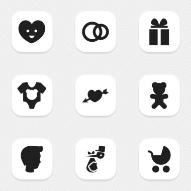 9 düzenlenebilir Kin simgeler kümesi. Hoop, ruh, Perambulator ve daha fazlası gibi simgeler içerir. Web, mobil, UI ve Infographic tasarımı için kullanılabilir.