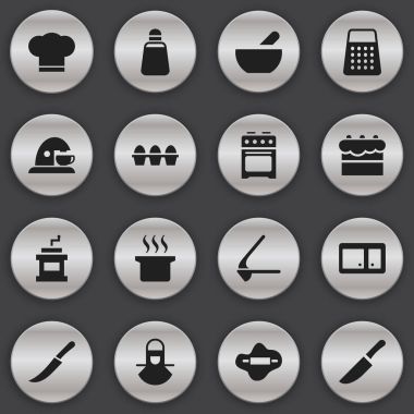 16 düzenlenebilir gıda simgeler kümesi. Kupası, soba, kırıcı ve daha fazlası gibi simgeler içerir. Web, mobil, UI ve Infographic tasarımı için kullanılabilir.