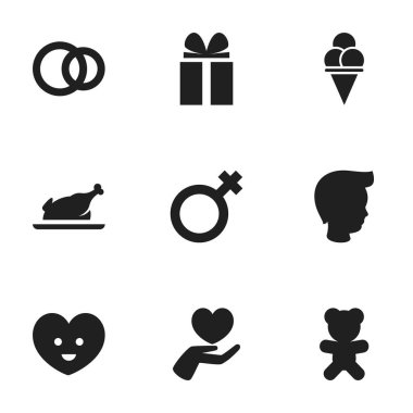 9 düzenlenebilir Kin simgeler kümesi. Hediye, oyuncak, soğuk tatlı ve daha fazlası gibi simgeler içerir. Web, mobil, UI ve Infographic tasarımı için kullanılabilir.