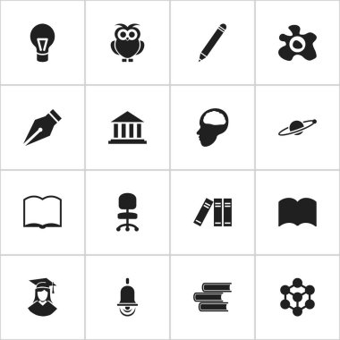 16 düzenlenebilir okul simgeler kümesi. Müze, kalem, Astroloji ve daha fazlası gibi simgeler içerir. Web, mobil, UI ve Infographic tasarımı için kullanılabilir.
