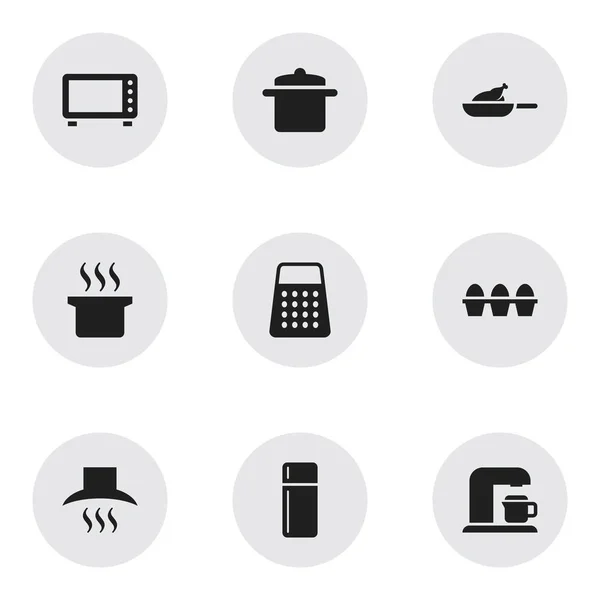 Set Of 9 Editable Cooking Icons. Includes Symbols Such As Oven, Grill, Kitchen Hood And More. Can Be Used For Web, Mobile, UI And Infographic Design. — Stock Vector