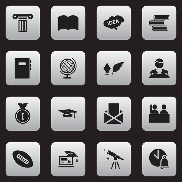 Set van 16 bewerkbare School iconen. Bevat symbolen zoals de eerste plaats, afstuderen Hat, gedachten en meer. Kan worden gebruikt voor Web, Mobile, Ui en Infographic Design. — Stockvector