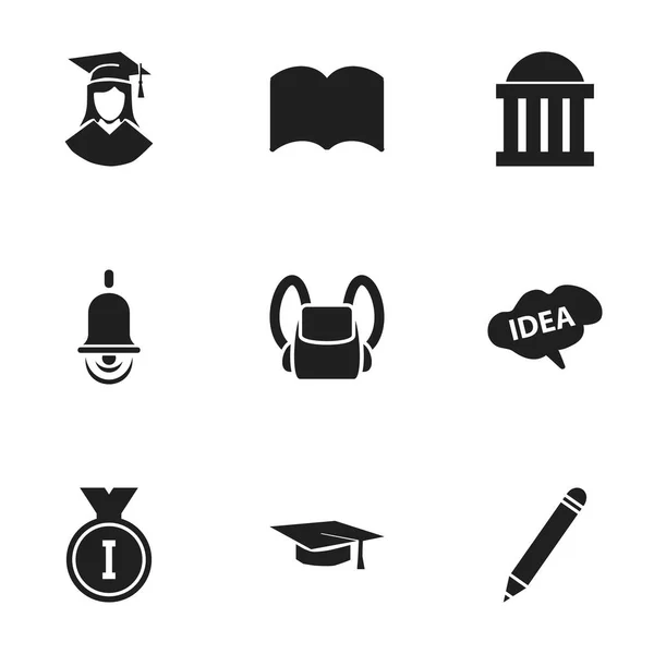 Set de 9 iconos de ciencia editables. Incluye símbolos como campana de alarma, mente, primer lugar y más. Puede ser utilizado para el diseño de la tela, móvil, interfaz de usuario e infografía . — Archivo Imágenes Vectoriales