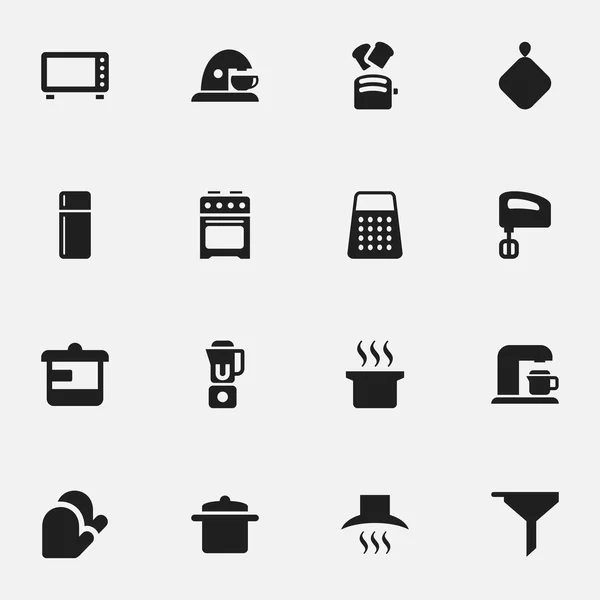 Conjunto de 16 Ícones editáveis Cook. Inclui símbolos como panelas, pão de fatia, luva de cozinha e muito mais. Pode ser usado para Web, Mobile, UI e design infográfico . — Vetor de Stock
