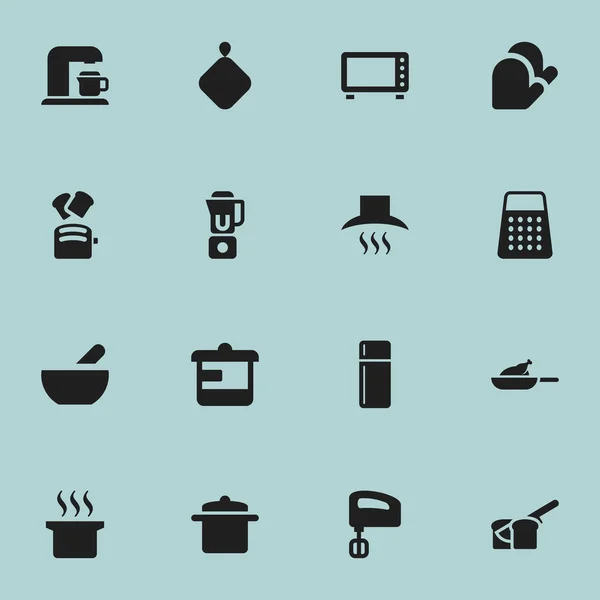 Set van 16 bewerkbare Cook iconen. Bevat symbolen zoals Agitator, sneetje brood, keuken handschoen en meer. Kan worden gebruikt voor Web, Mobile, Ui en Infographic Design. — Stockvector