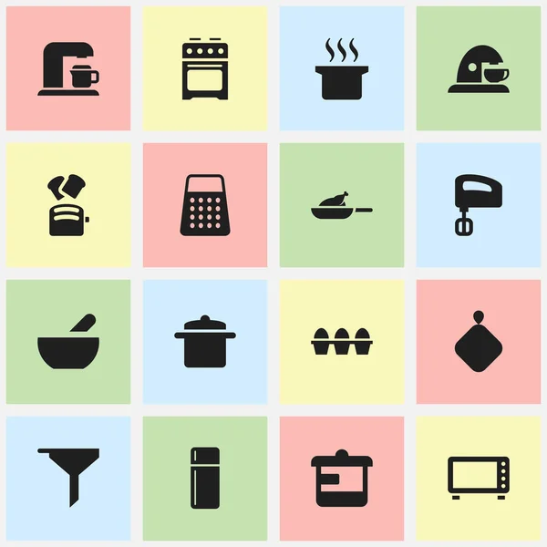 Set Of 16 Editable Food Icons. Includes Symbols Such As Soup Pot, Cup, Egg Carton And More. Can Be Used For Web, Mobile, UI And Infographic Design. — Stock Vector