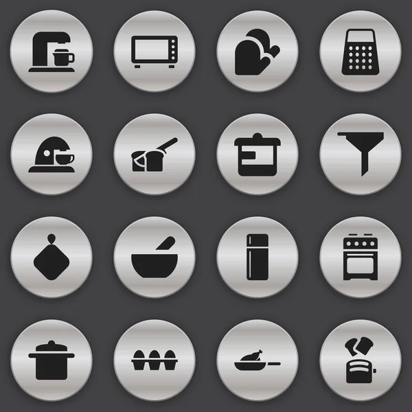 Ensemble de 16 icônes de cuisine modifiables. Comprend des symboles tels que cuisinière, tasse, ustensiles de cuisine et plus encore. Peut être utilisé pour le Web, mobile, interface utilisateur et infographie . — Image vectorielle