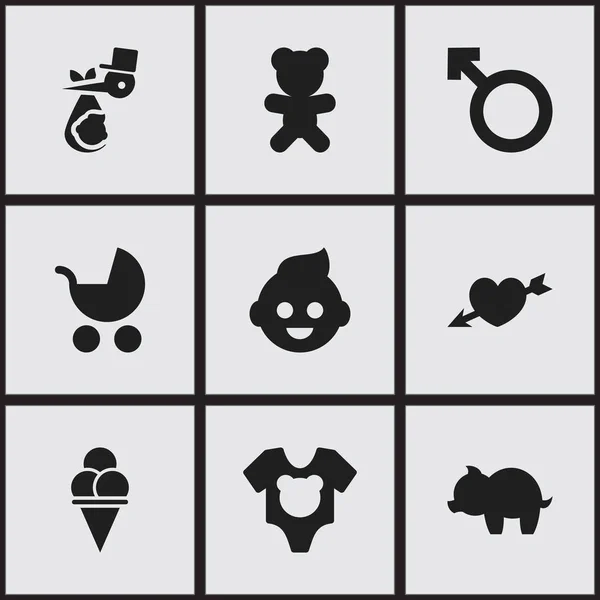 Conjunto de 9 ícones de pessoas editáveis. Inclui símbolos como sobremesa fria, caixa de dinheiro, amor e muito mais. Pode ser usado para Web, Mobile, UI e design infográfico . — Vetor de Stock