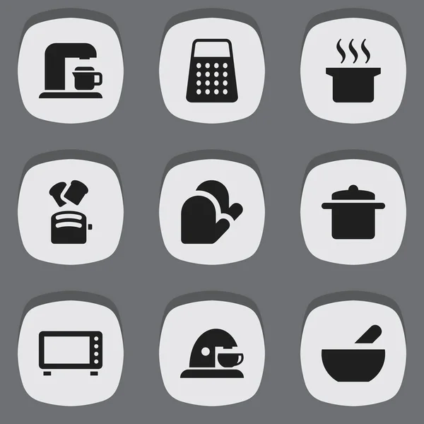 Set de 9 iconos de comidas editables. Incluye símbolos como horno, guante de cocina, utensilios de cocina y más. Puede ser utilizado para el diseño de la tela, móvil, interfaz de usuario e infografía . — Vector de stock