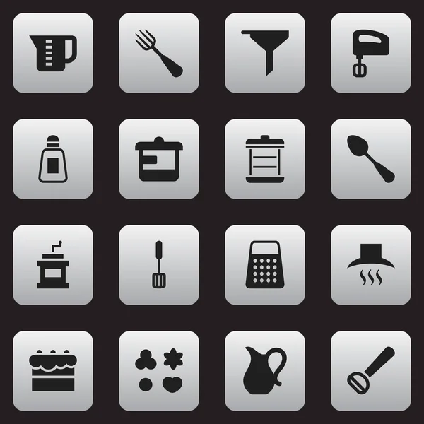 Conjunto de 16 iconos de cocina editables. Incluye símbolos tales como amoladora Mocha, trituradora, jarra y más. Puede ser utilizado para el diseño de la tela, móvil, interfaz de usuario e infografía . — Vector de stock