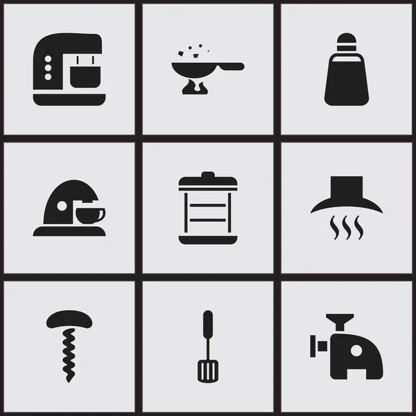 Set van 9 bewerkbare Cook iconen. Bevat symbolen zoals Mixer, keuken Hood, Troffel en meer. Kan worden gebruikt voor Web, Mobile, Ui en Infographic Design. — Stockvector