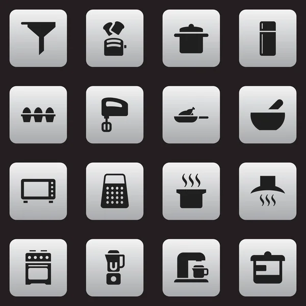 Set di 16 icone alimentari modificabili. Include simboli come griglia, trituratore, frigorifero e altro ancora. Può essere utilizzato per la progettazione web, mobile, UI e infografica . — Vettoriale Stock