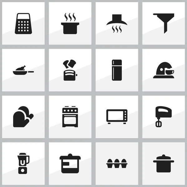 Conjunto de 16 ícones de refeição editáveis. Inclui símbolos como misturador de mão, copo, grelhador. Pode ser usado para Web, Mobile, UI e design infográfico . —  Vetores de Stock