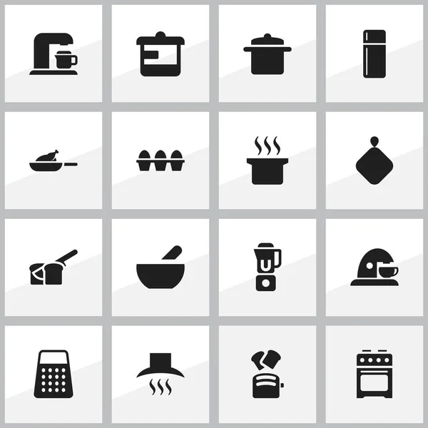 Sada 16 ikon lze upravovat jídlo. Obsahuje symboly nádobí, hrnce, řezačky a další. Lze použít pro webové, mobilní, Ui a infografika Design. — Stockový vektor