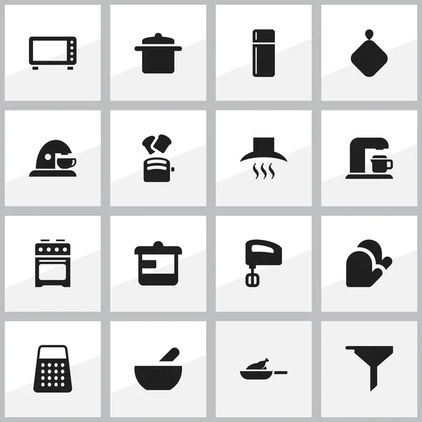 Conjunto de 16 iconos de alimentos editables. Incluye símbolos como taza, parrilla, refrigerador y más. Puede ser utilizado para el diseño de la tela, móvil, interfaz de usuario e infografía . — Vector de stock