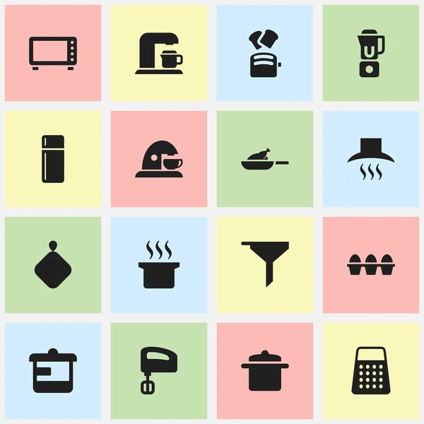 Conjunto de 16 ícones alimentares editáveis. Inclui símbolos como utensílio, geladeira, capa de cozinha e muito mais. Pode ser usado para Web, Mobile, UI e design infográfico . — Vetor de Stock
